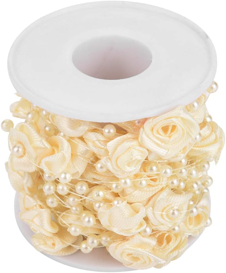32.8 ft Pearl Beads Chain Garland for Party Wedding Decoration Flower Garland Wire Doll TrimmingsTree Decoration, 1.3cm (Beige)