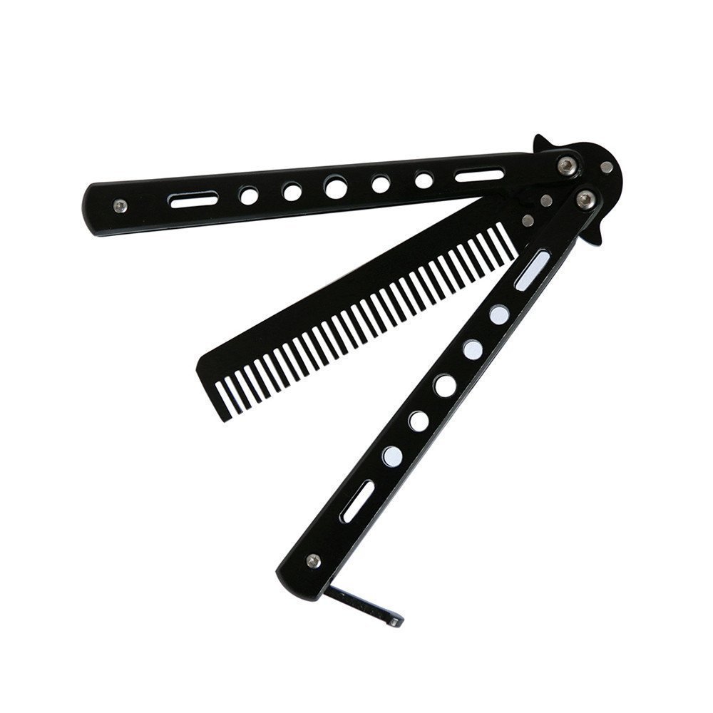 Buwico® Delicate Stainless Steel Folding Training Butterfly Practice Style Knife Comb (Black)