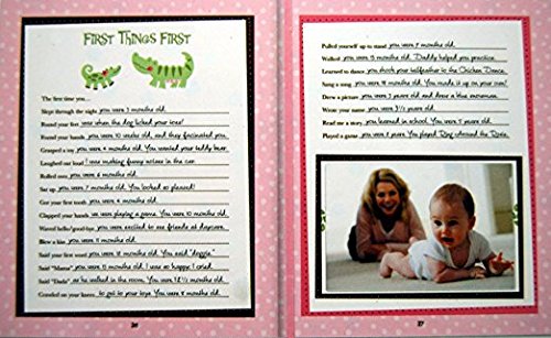 Baby Girl Memory Book Scrapbook Photo Picture Album with Storage Dividers Keepsake Box Baby's First Five Years Diary Journal Records Milestone Memories Precious Moments Pink Polka Dot Monkey Design