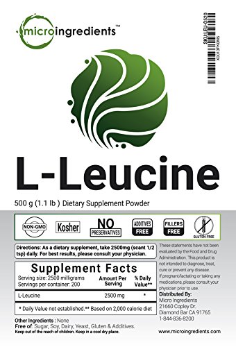 Micro Ingredients Plant-Based L-Leucine Powder, 500 grams (1.1 lb)