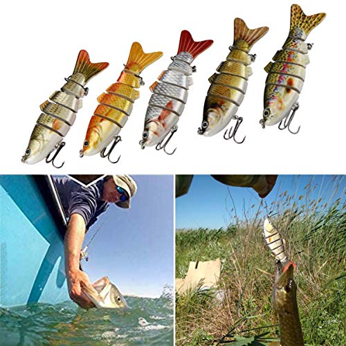 Pfativant Leurres Pêche Articulés Carnassier 5pcs-10cm Poissons Nageur Flottants Avec Hameçons Mustad Appât Dur Réaliste Coule Lentement 1-2m Kit De Pêche