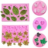 5 Pack Leaf Fondant Silicone Mold 3D Mini Maple Leaf Rose Shaped Leaves DIY Cake Mold Cupcake Decoration Tool Assorted