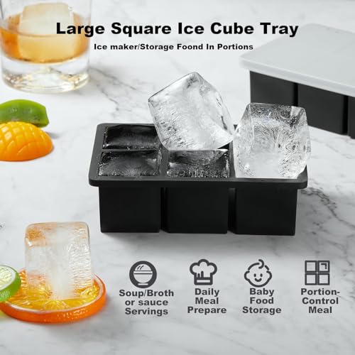 Large Ice Cube Tray with Lid for Whiskey Big Square Ice Cube Maker for Cocktail - 2Pack Silicone Old Fashioned Ice Cube Trays - Huge Cubed Ice Trays for Whisky