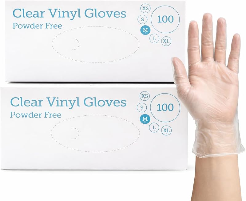 1ABOVE 200 Clear Vinyl Disposable Gloves Medium Latex-Free Powder-Free