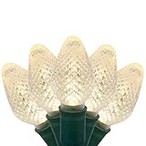 C7 LED Faceted Warm White Prelamped Light Set, Green Wire - 25 C7 Warm White LED Christmas Lights, 8" Spacing