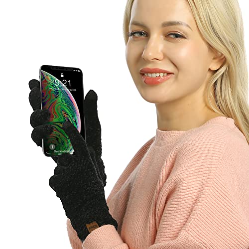 ViGrace Winter Touchscreen Gloves for Women Chenille Warm Cable Knit