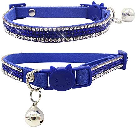 Mummumi Pet Collar, Bling Rhinestone Small Cat Collar Safe Buckle Soft Elastic Necklack Bell Pendant Collar for Puppy Small Cat