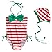 Vivo-biniya Kid Girl's One-Piece Swimwear and Cap Striped Swimsuit Red and Blue