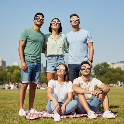 Occhiali per Eclissi Solare 12 Agosto 2026 Omologati CE ISO 12312-2 | 6 Pezzi Protezione per l'Osservazione del Sole | Produttore Europeo AAS | Filtro Solare Certificato per Astronomia | Design
