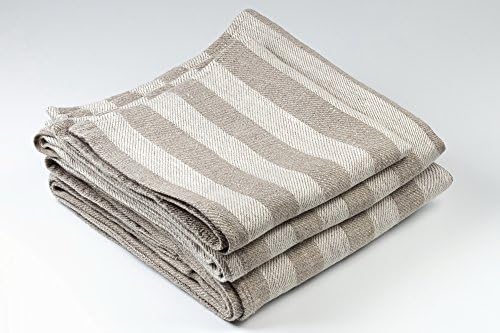 BLESS LINEN Jacquard Striped Pure Linen 3-Piece Towel Set, Grey/White