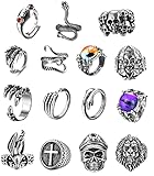 Subiceto 15 Pieces Vintage Punk Rings Adjustable
