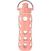 Lifefactory 16-Ounce Glass Water Bottle with Active Flip Cap and Protective Silicone Sleeve, Cantaloupe