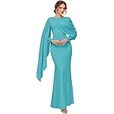 Long Sleeves Mother of The Bride Dress Shawl Pleated Formal Mermaid Dresses Chiffon Wedding Guest Party Gown
