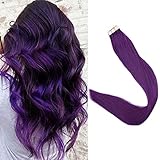 Full Shine Human Hair Tape In Hair Extensions Color #Purple Seamless Adhesive Human Hair Tape Ins 10Pcs 14 Inch Skin Weft Glue Hair Extensions Fasion Color Festival Makeup