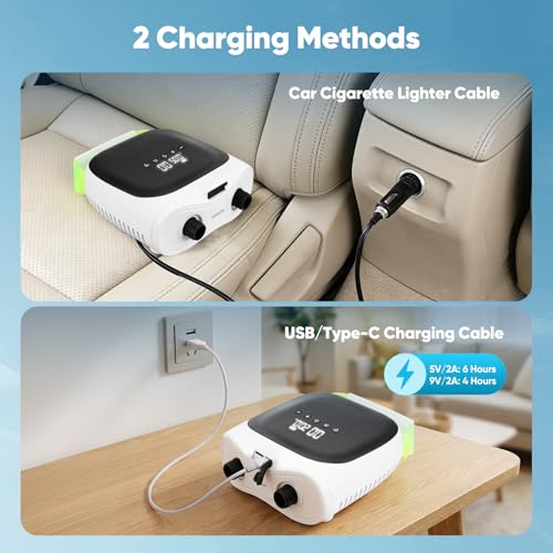 Inflador Electrico Paddle Surf,Bomba Eléctrica SUP 20PSI Doble Etapa Inteligente & Apagado Automático, 4000mAh & Luz LED, 6 Boquillas, Portátil Sin Cable para Kayak, Tienda, Colchón Hinchable, Piscina
