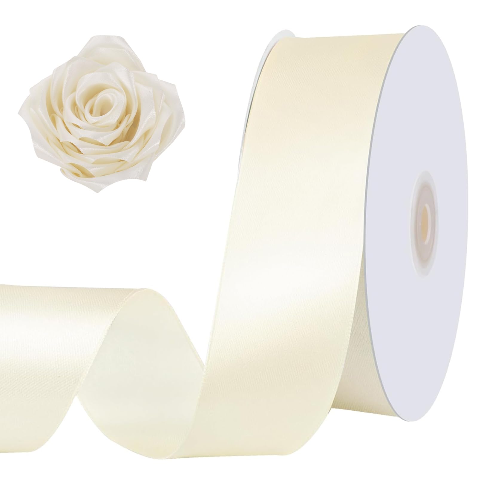 Photo 1 of 120 Yards Cream Ribbon 1 1/2 Inch Ivory Satin Ribbon Wedding Gift Wrapping Ribbons for Bows DIY Crafts Home Decor Flower Bouquet Party Birthday Christmas Decorations