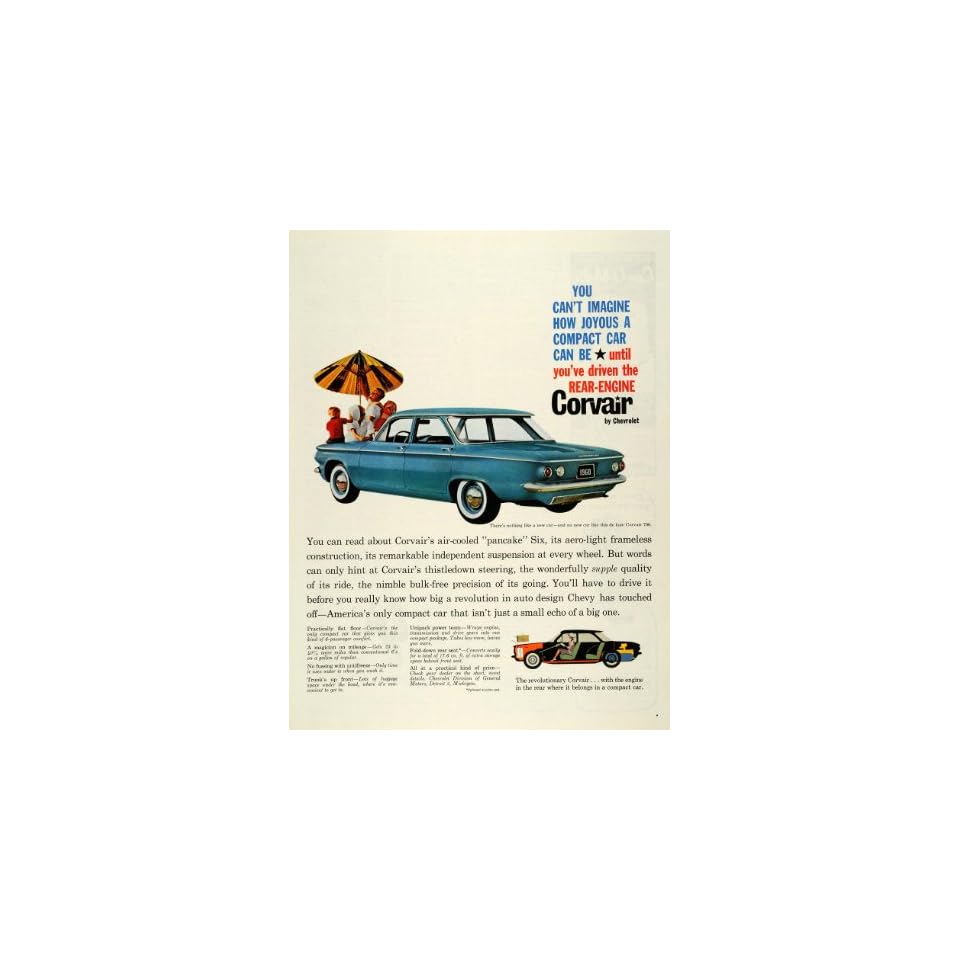 1959 Ad Vintage Car Rear Engine Corvair Chevrolet Pancake Six Beach