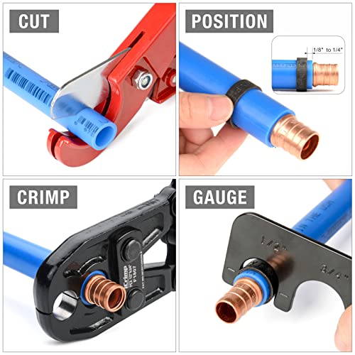 iCrimp PEX Crimping Tool, Combo1/2inch, 3/4inch Plumbing Tool, Copper Crimp Ring, with Go/No
