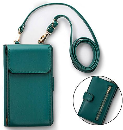 Phone Wallet for Women, Pershoo Leather Billfold Folding Coin Purse, Detachable Strap Small Crossbody Bag Zipper Coin Pouch Sling Bag Party Bag Phone Holder for iPhone X/iPhone 8/iPhone 8 Plus - Green