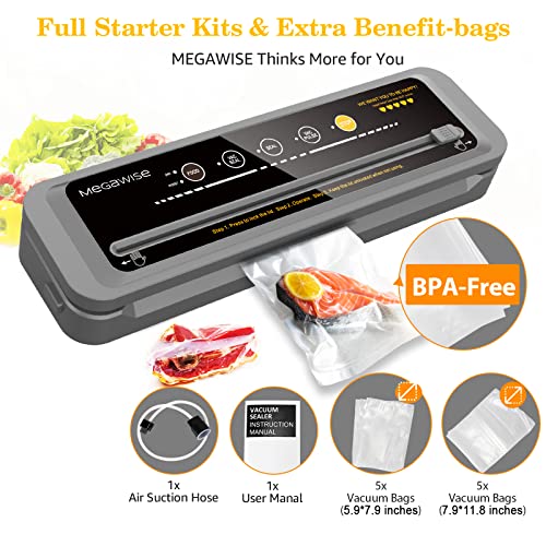 MegaWise Vacuum Sealer Machine 80kPa Suction Power Bags And Cutter