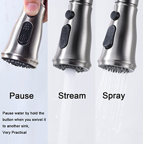 Kitchen Faucet Brushed Nickel with Pull Out Sprayer Delle Rosa Single Handle High Arc Swivel Brass Pre-rinse Kitchen Sink Faucets with Deck Plate