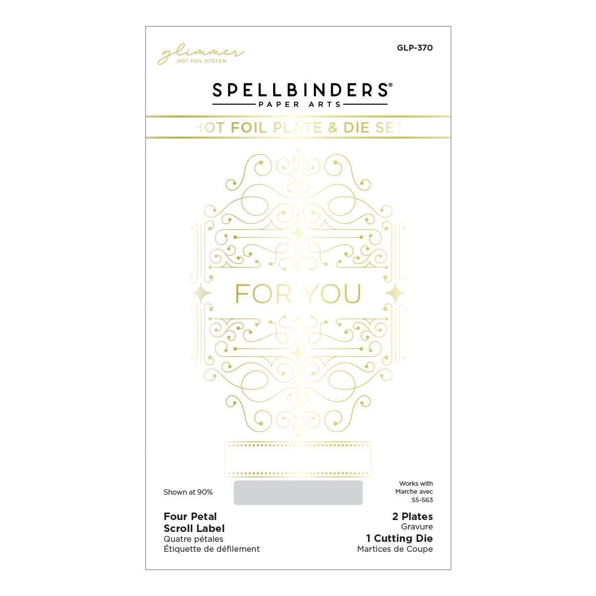 Spellbinders Scroll Label Glimmer Hot Foil Plate & Die Set from The Four Petal Collection, Metal, ONE