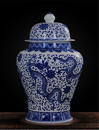ALL DECOR Classic Asian Blue and White Ceramic Urn - 19.5" Fine Chinese Porcelain Temple/Spice Jar (blue and white 21)