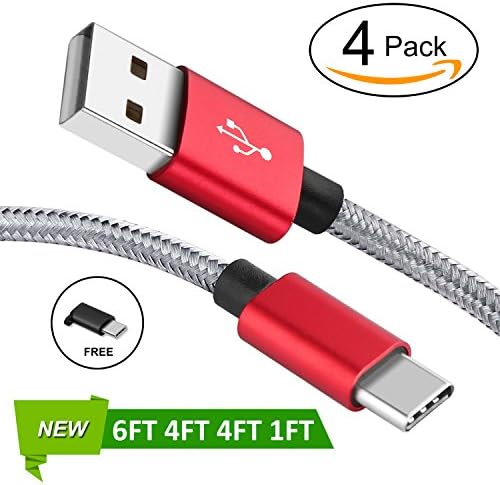 USB Type C Cable [4 Pack],YSLYGHY USB C Cable Nylon Braided Cord Fast Charger USB 2.0 for Samsung Galaxy Note 8 S8 Plus,Google Pixel,LG V30 G6 G5 V20,Nintendo Switch,Macbook (1ft 4ft 4ft 6ft)