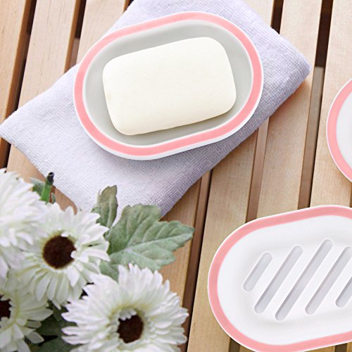 Bligli Durable Draining Soap Dish, Soap Case Bar Soap Holder with Drain for Sinks and Baths, Drain Well, Keep Soap Dry and Clean,Pink and White, 2 Pack