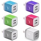 USB Wall Charger, BEST4ONE 6-Pack Colors 2.1A/5V Dual Port USB Wall Plug Charging Block Cube for iPhone X 8/7/6S Plus, Samsung, LG, Moto, Android Phone