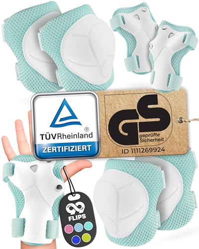 99FLIPS Schoner Inliner Kinder 3 Jahre - TÜV Rheinland GS Siegel [6er Set] - Flash - Größe XS Mint - Protektoren - Knieschützer Protektoren Knie- und 