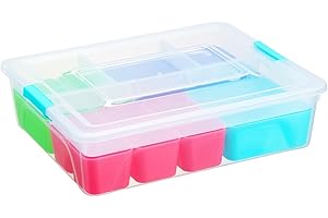 OMNISAFE Large Stack and Carry Storage Plastic Containers with Removable Dividers and Secure Latching Buckles, Stackable Clear Organizer Bins for Art & Craft Supplies, Jewelry, Portable