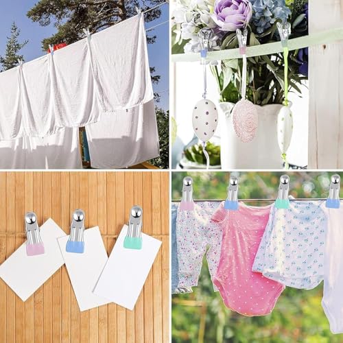 30pcs Clothes Pegs for Washing Line, Stainless Steel Towel Pegs Heavy Duty Sock Non-Slip Metal Laundry for Shoes Food Sealing Photos