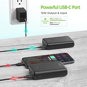 Omars - Power Bank 10000 mAh, caricabatterie portatile piccolo e leggero, con porta USB C e 2 porte USB A per iPhone… - immagine 4