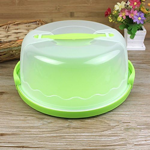 Nopea Cake Box, cake container, plastic, with lid and carrying handle, ideal for transporting, cooling, transparent green