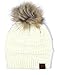 BYSUMMER C.C Soft Stretch Cable Knit Faux Fur Pom Pom Beanie Hat (Ivory)
