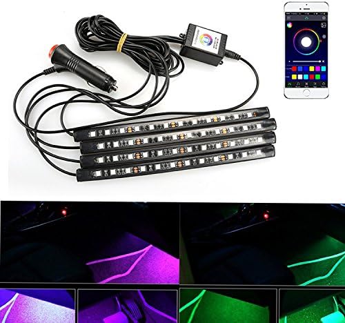 Hatori 4x12 LEDs Car Atmosphere Lights for iOS Android Phone, Bluetooth RGB Underdash Lighting Kits, Sync with Music!
