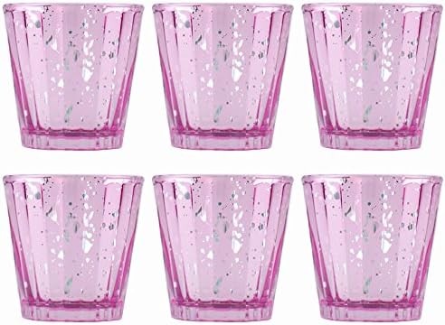 Set of Six Pink Mercury Glass Votive Candle Holders