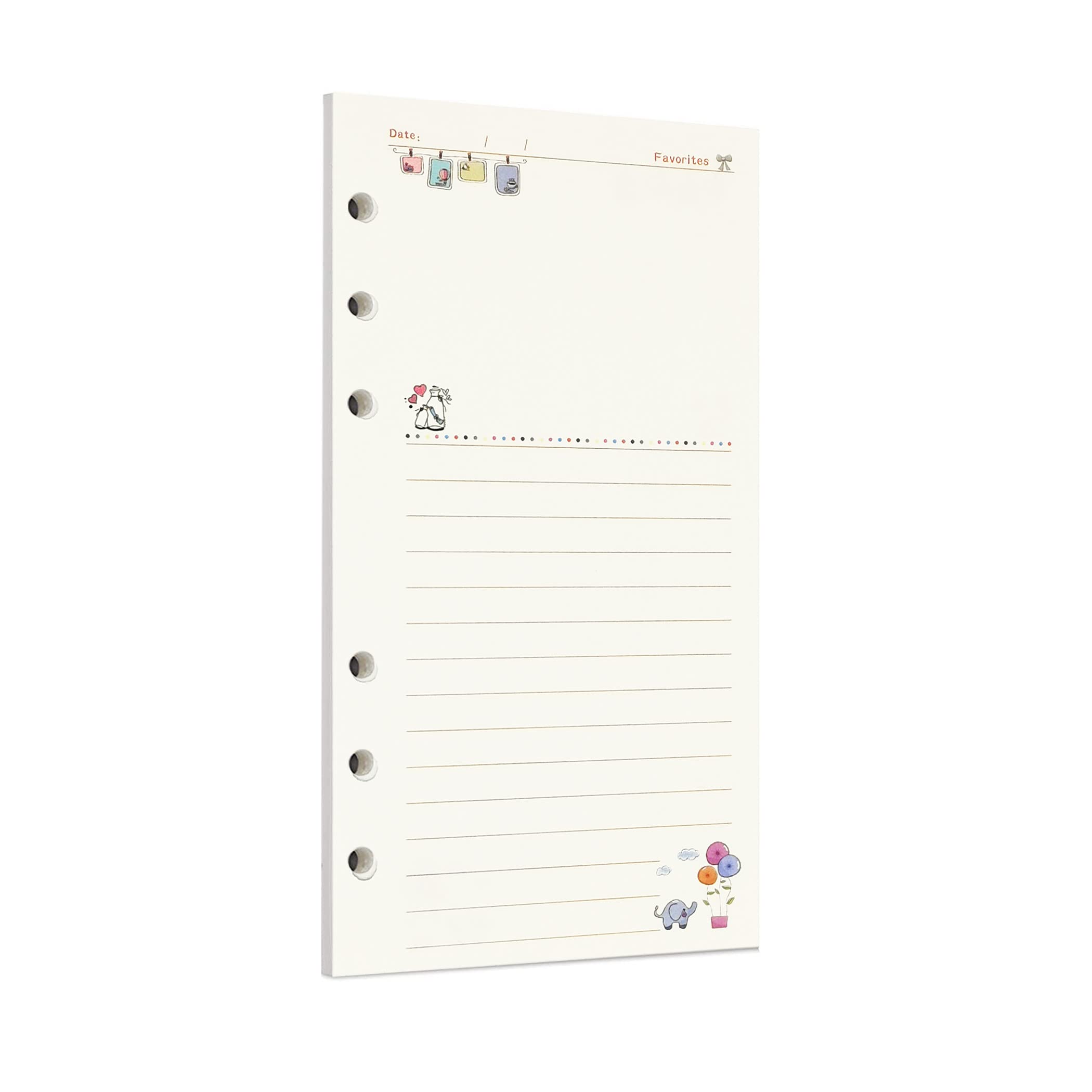 Zelten 45 Sheets 90 Pages Colorful Loose Leaf Punched Paper Refills Paper for 6 Hole Binder Personal Organizer Diary Notebook Refillable Planner (A6, Fairy Tale Diary)