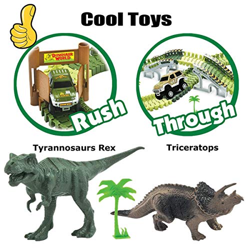 Wangday Dinosaur Toys for 3 4 5 6 7 Year Old Boys, Jurassic Park World Dinosaur Car Race Train Track Toys 142-Piece Tracks, 2 Dinosaurs - Thumbnail 7