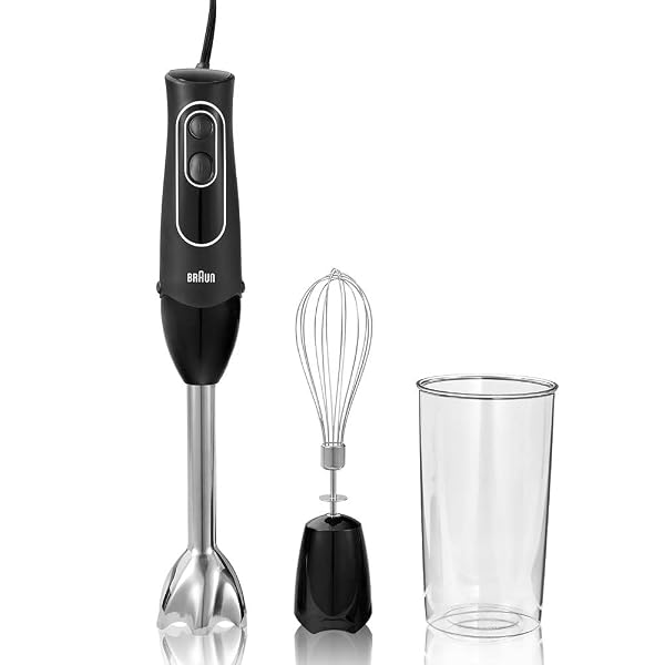 BRAUN MULTIQUICK 5 IMMERSION HAND BLENDER WITH DUAL SPEED + TURBO AND PATENTED TECHNOLOGY, 350W – INCLUDES BEAKER AND WHISK, BLACK, MQ505