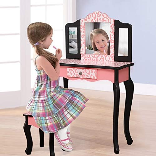 SSLine Kids Vanity Wooden Makeup Table and Chair Set for Girls Princess