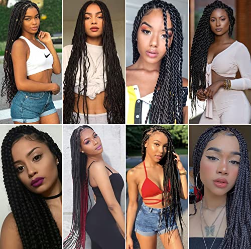 Xusuperb Hair Extensions for African Braids Black 30 Inches Long Kanekalon Easy Braids Extensions Black 6 Packs Synthetic Hair Extensions for Black Braiding Hair Pre Stretched(1B)
