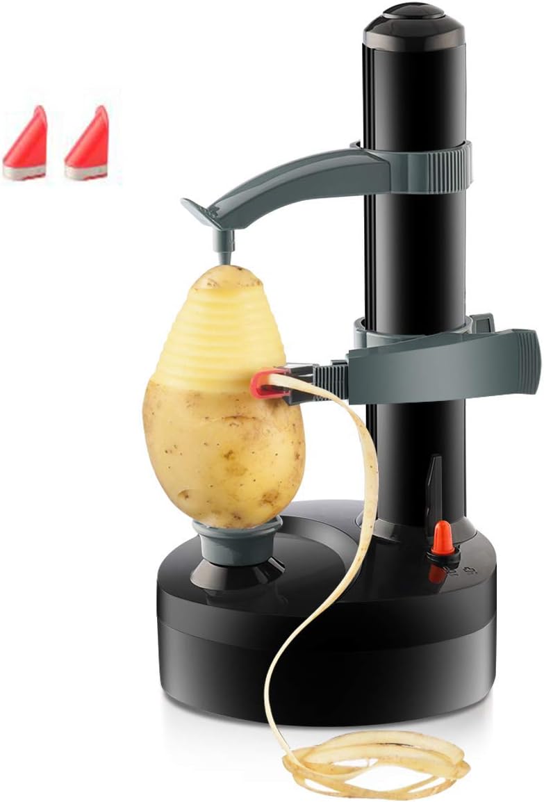 TOPCHANCES Multifunctional Automatic Electric Potato Peeler Automatic Rotating Fruits Vegetables Cutter Kitchen Peeling Tool for Fruit Vegetables Battery Powered (Black)