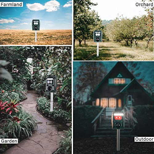 JIA LE Ultrasonic Animal Repeller, Outdoor Solar Powered Weatherproof Repeller, Motion Activated with Flashing LED Light and Sound Effectively Scares Away Cats, Dogs, Squirrels, Racoon (Grass Green) - Thumbnail 6