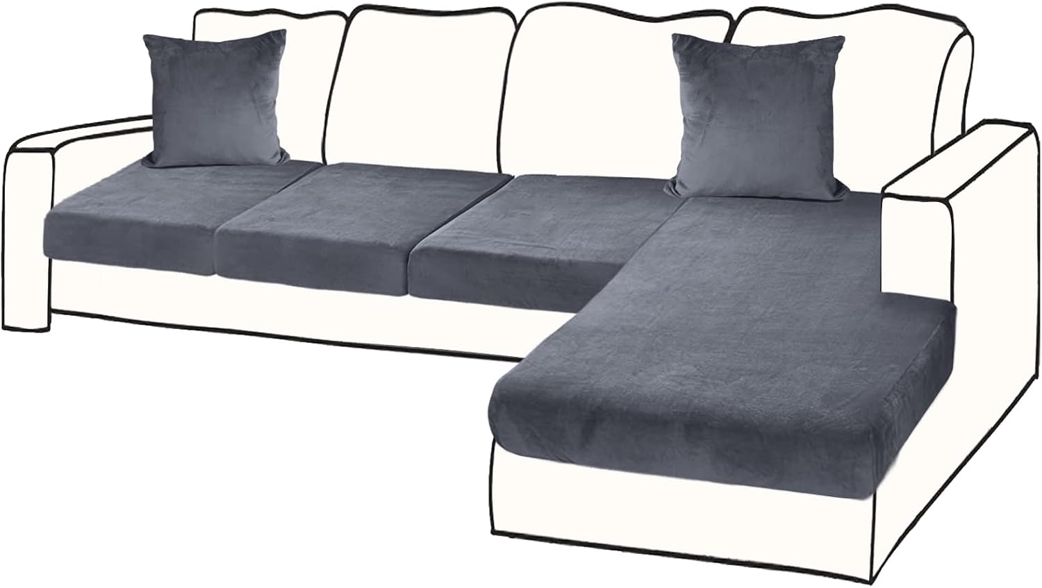 Slipcovers - BT.WA Sectional Couch Covers for 4-Piece Seat Cushion Velvet Sofa Cushion Cover L Shape Separated Couch Slipcover with 2 Pcs Pillowcases Furniture Protector (3 Seater + 1 Chaise, Dark Grey)