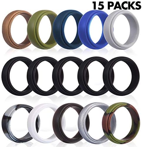 Rngeo Silicone Wedding Ring for Men, 15 Pack Rubber Bands for Men, for Workout, Exercise & Gym (15 Pack, 11 Colors)