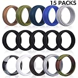 Rngeo Silicone Wedding Ring for Men, 15 Pack Rubber Bands for Men, for Workout, Exercise & Gym (15 Pack, 11 Colors)