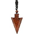 Natural Gemstone 47mm Arrowhead Flatback Spearhead Healing Stone Crystal Amulet Pendant Adjustable Braided Cord Necklace 18 to 28 Inch