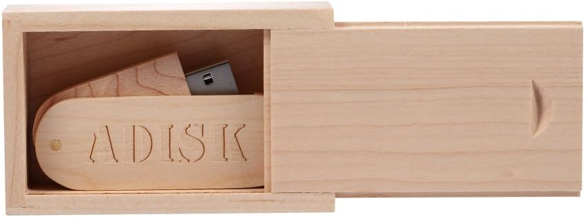 ADISK USB Flash Drives 32G 3.0 Maple Wood Memory Stick Data Storage Pendrive Wooden Usb Stick with Box Real Capacity (32G/3.0, Maple Wood with Box)